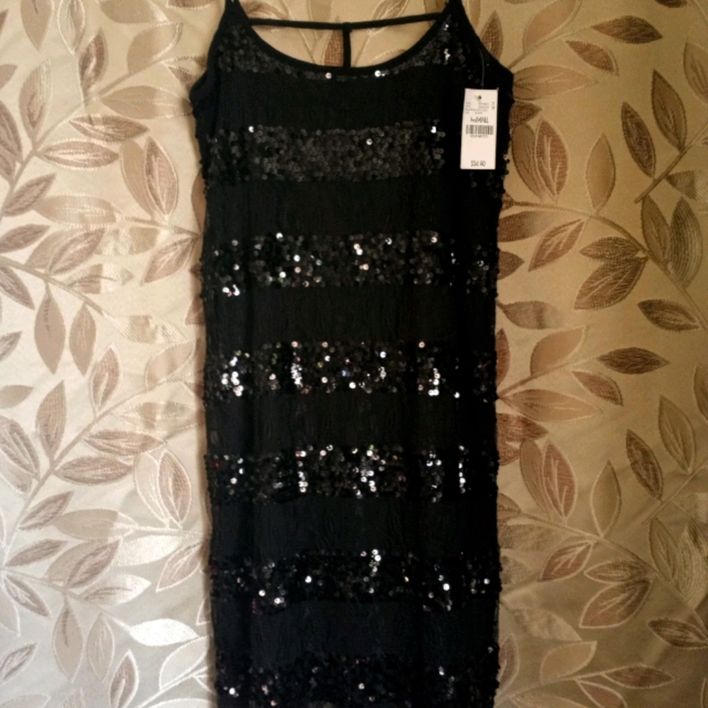 Black lace and sequin cocktail dress